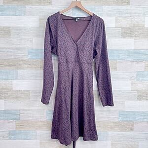 Toad&Co Cue Long Sleeve Tie Wrap Dress Purple Floral Tencel Cotton Womens XL